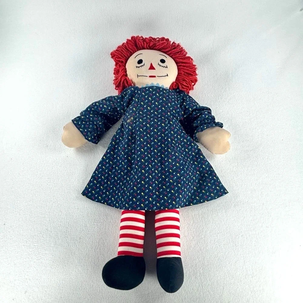 Vtg Raggedy Ann Doll Stuffed Plush Toy Red Hair Blue Dress 80s Collectible 19